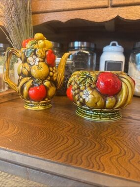 Vintage Ardco Japan Ceramic Fruit Tea Pot w/lid and Bowl